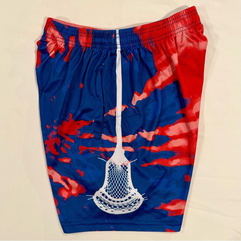 ChalkTalk Sports Lacrosse Shorts Mens Small Beckett Spiral Tie-Dye Red Blue USA - Picture 3 of 4